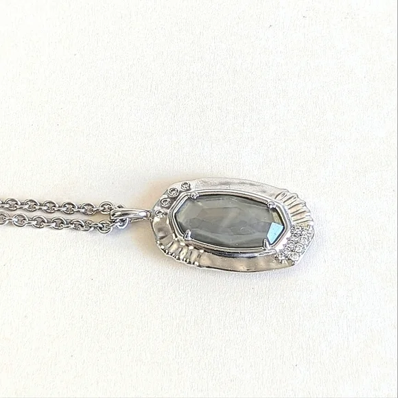 Kendra Scott Anna Gray Apatite Pendant Long Chain Necklace Cubic Zirconia Accent - Picture 2 of 11